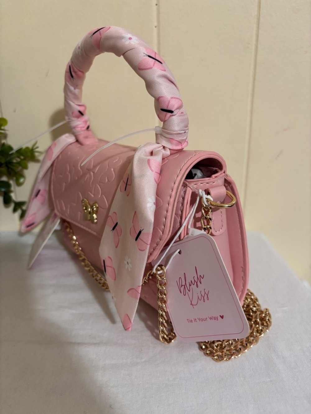 Pink Butterfly-Embossed Top-Handle Bag - Picture 3 of 3